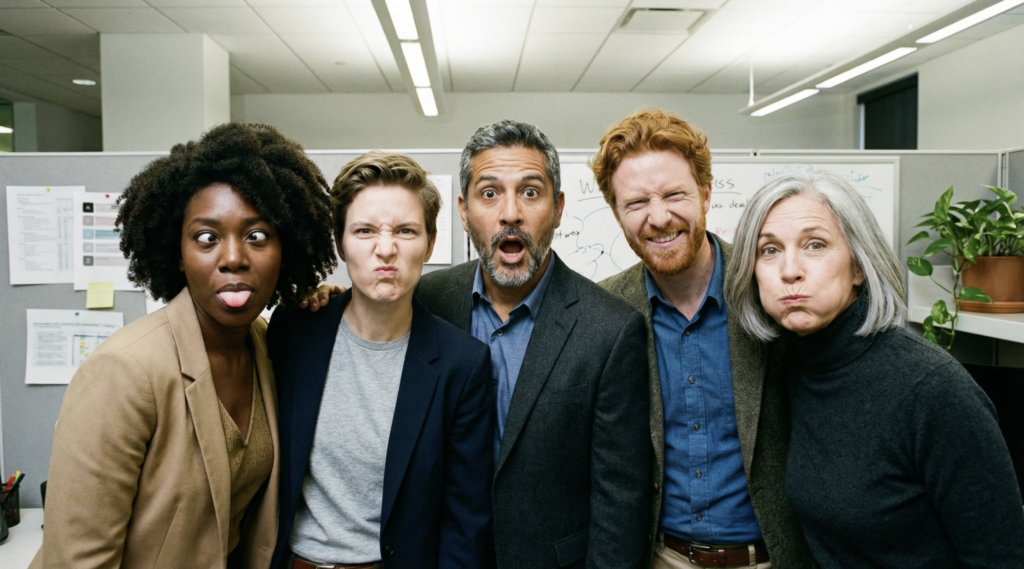 Foto grupal de oficina generada por IA